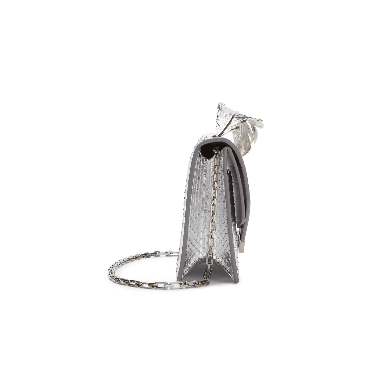 Metallic Silver Python Alina Clutch